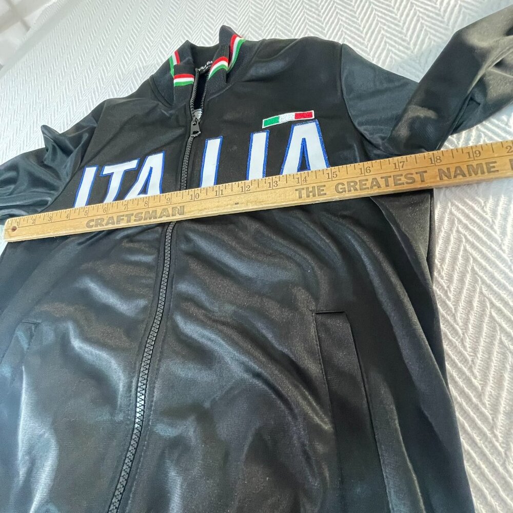 Italia Black Track Jacket 🇮🇹 Faux Leather Look Full Zip Size M - Picture 8 of 10